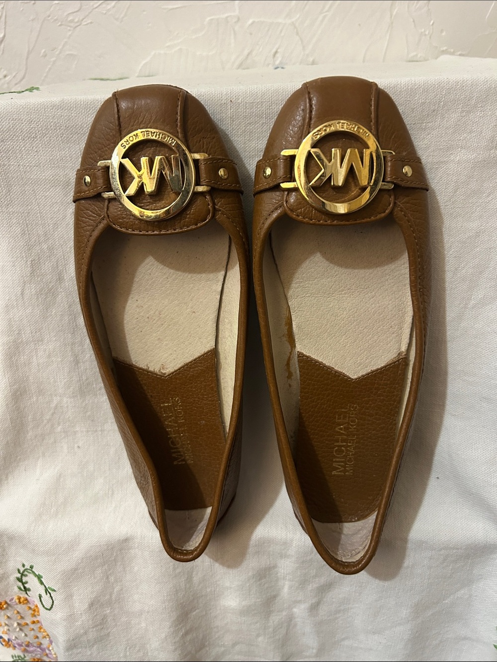 Michael Kors Brown Leather MK Medallion Flats